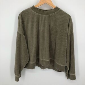 H&M Boxy Sweatshirt Womens Large Green‎ Ribbed Velour Velvet